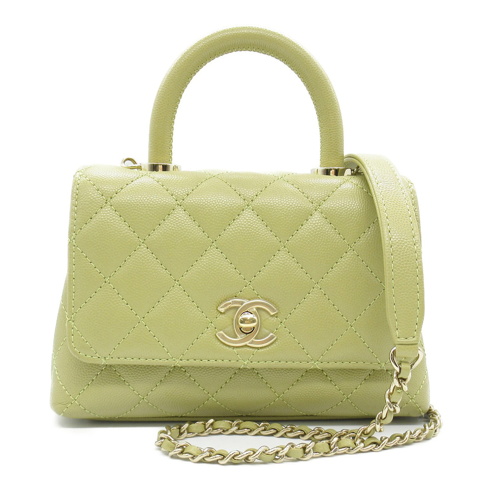Chanel Coco Handle Chain Shoulder Bag Caviar Skin Grained Calfskin Khaki Green